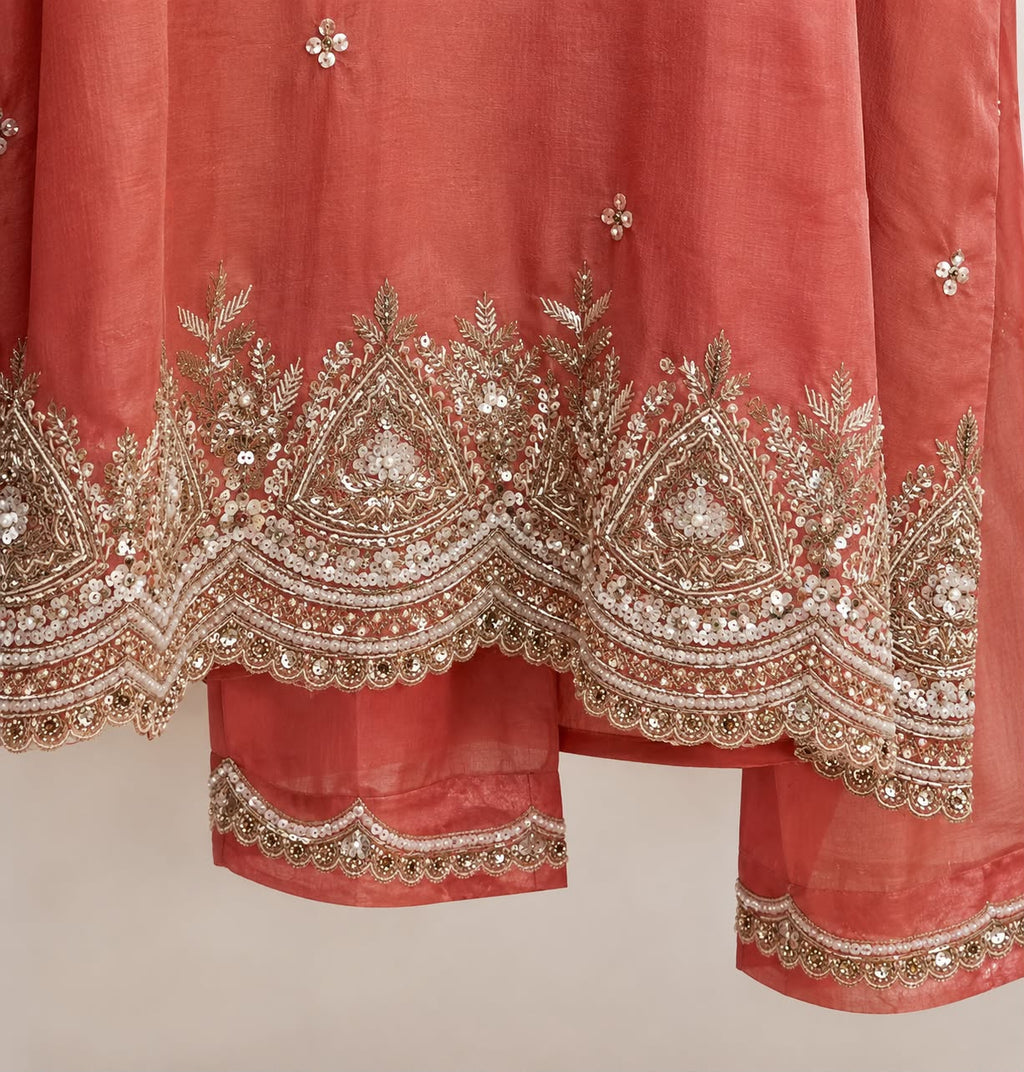 Gulnaar-Hand embroidered 3 pc festive suit