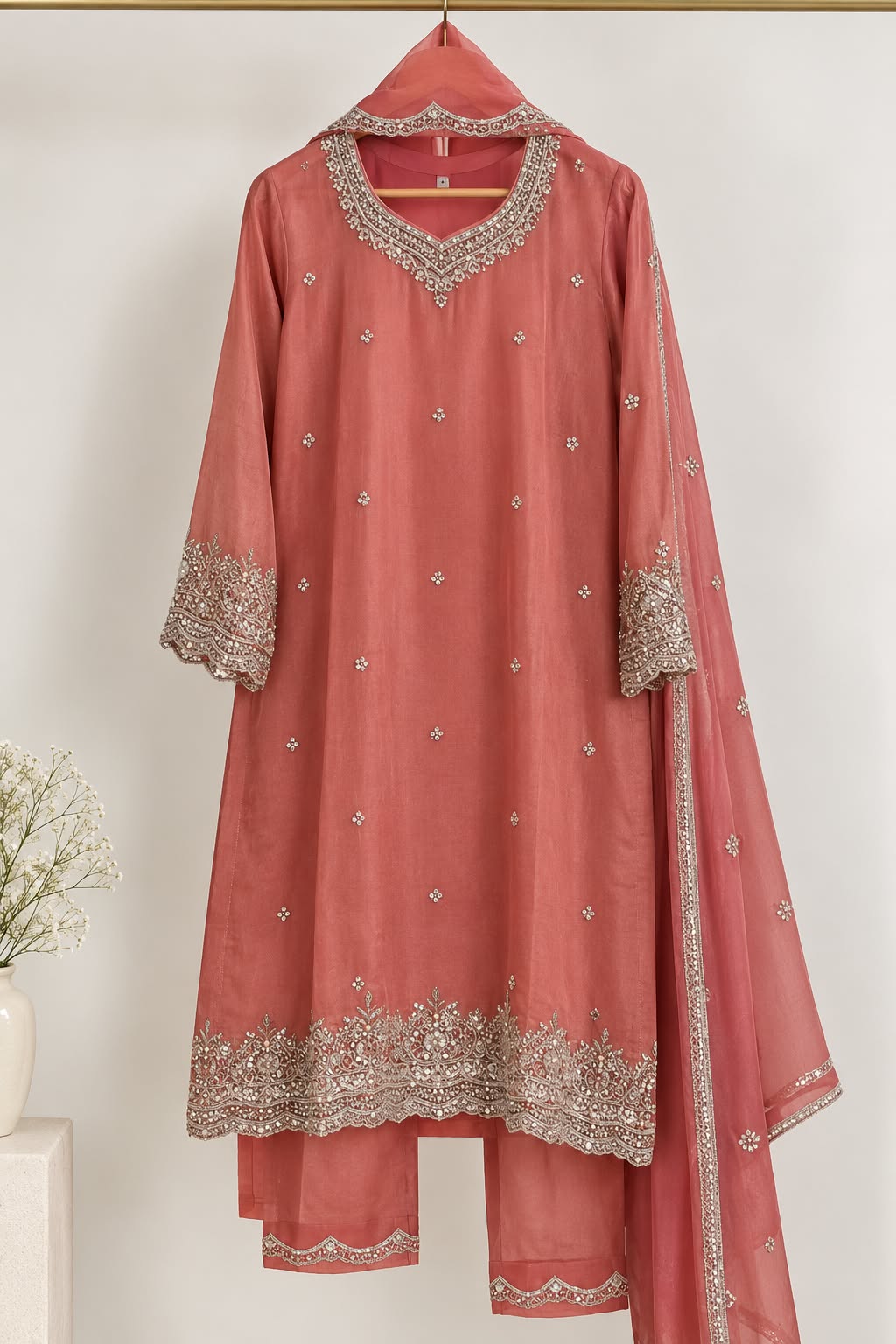 Gulnaar-Hand embroidered 3 pc festive suit
