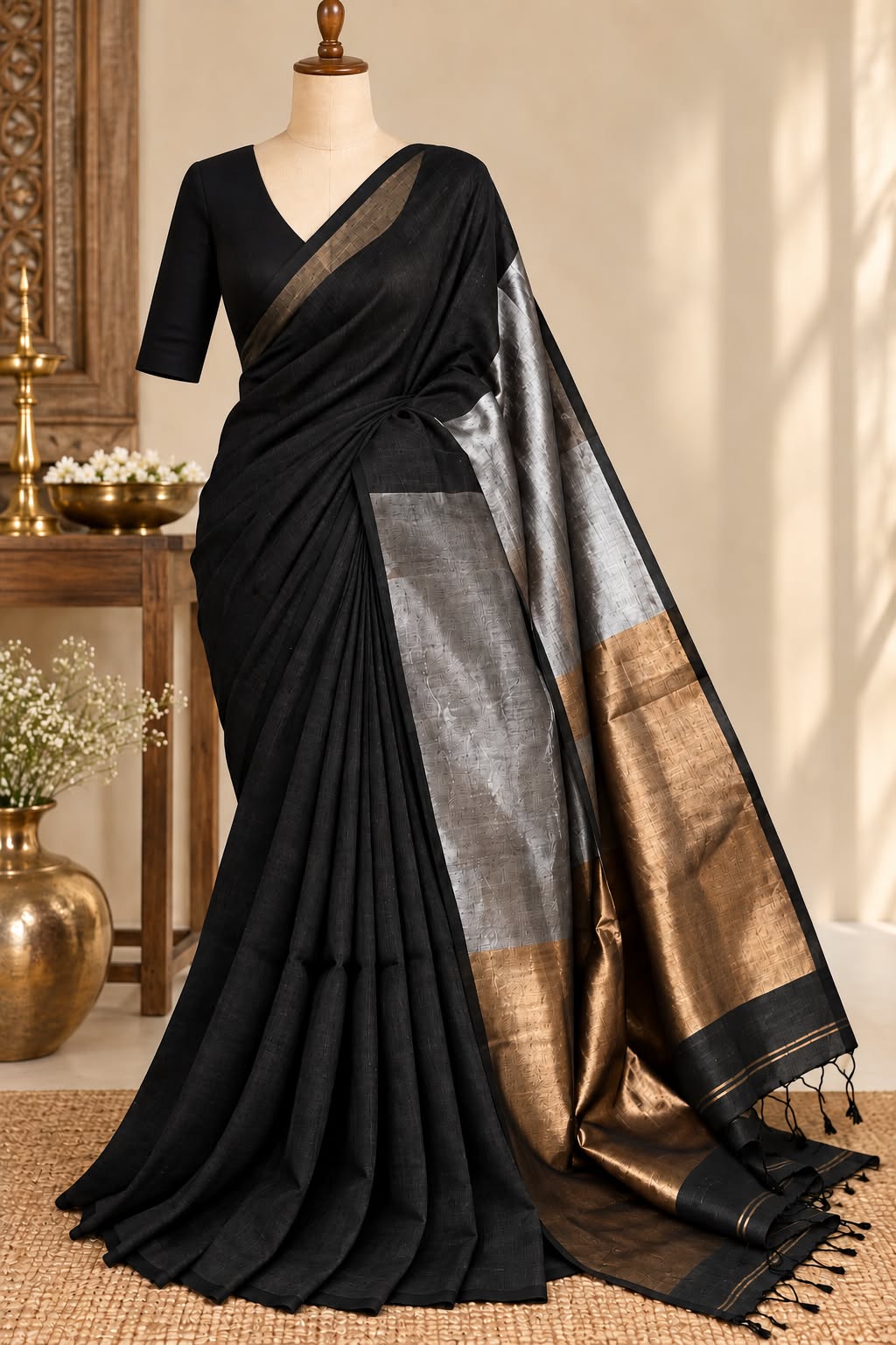 Nisha- The black khadi cotton saree