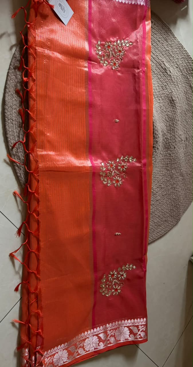 Kota Zari Saree-Orange & Pink contrast