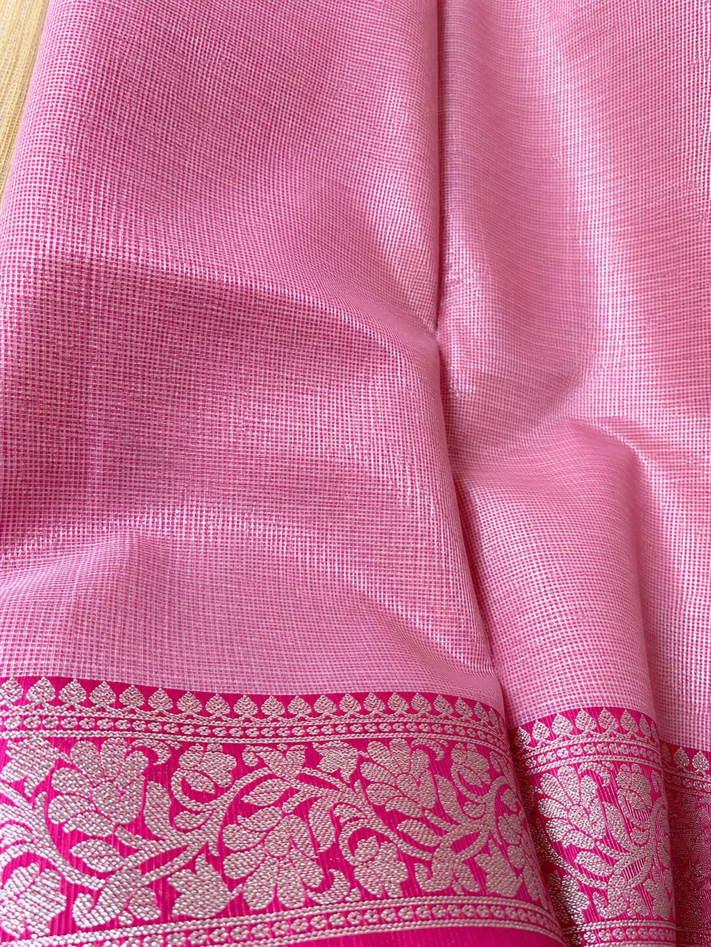 Zari Kota Saree-Yellow & Pink contrast