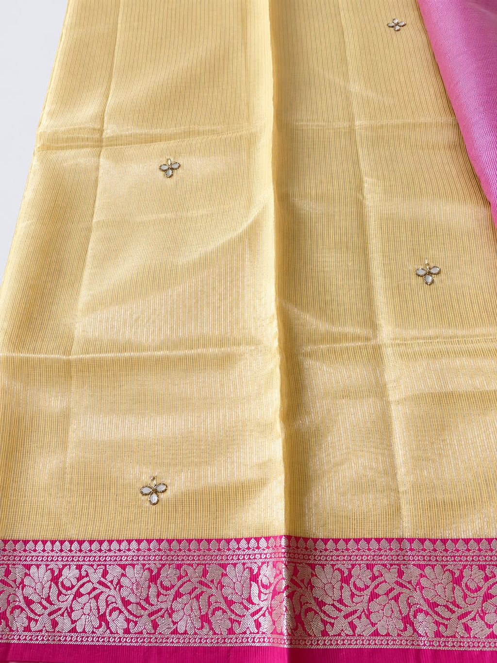 Zari Kota Saree-Yellow & Pink contrast