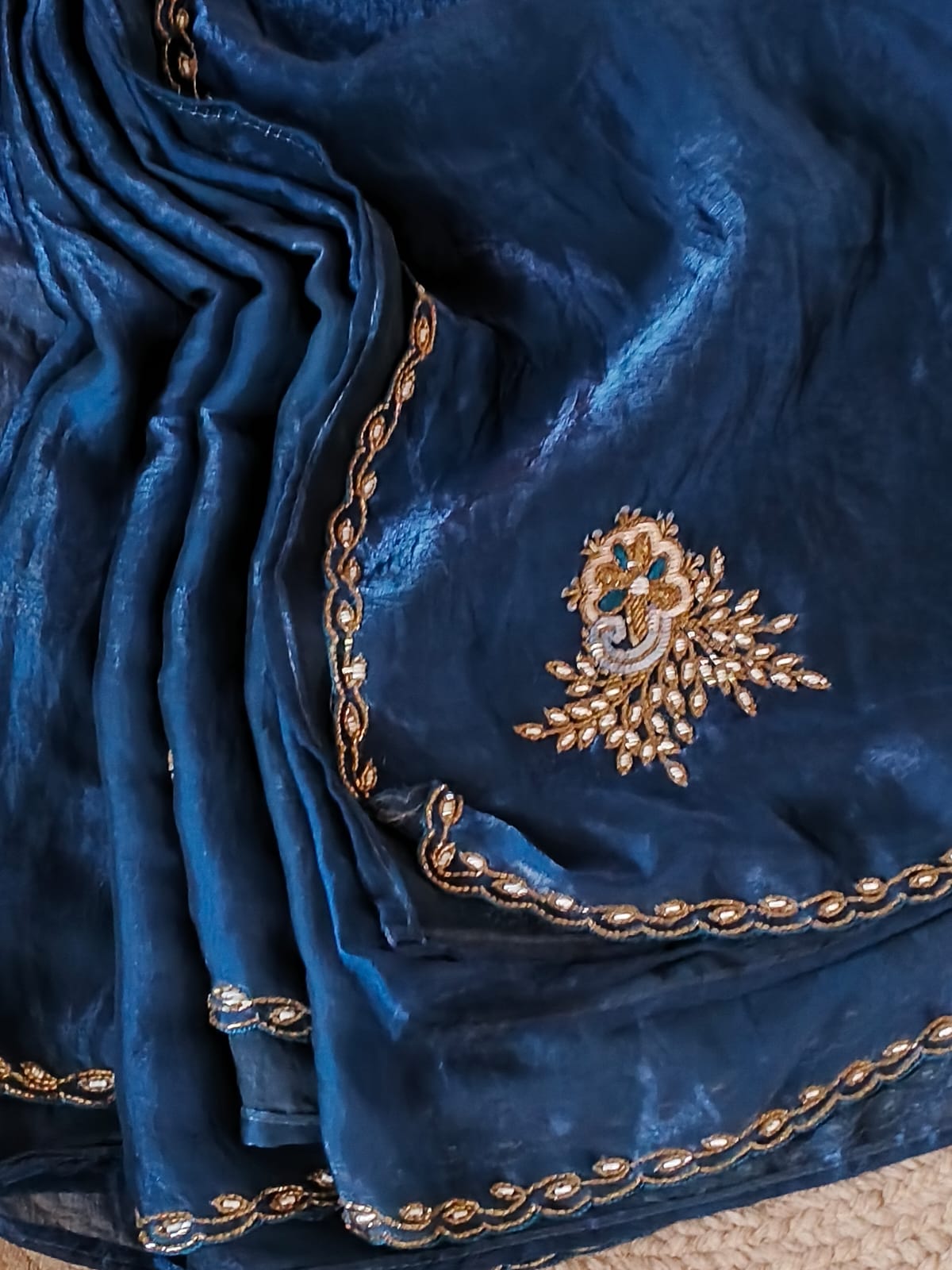 Deep Blue Silk sarees with crystal hand embroidery work